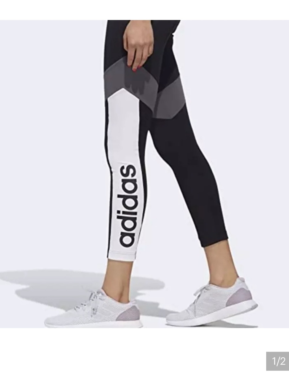 Adidas Women's Aeroready Black White Gray Colorblock Logo Leggings